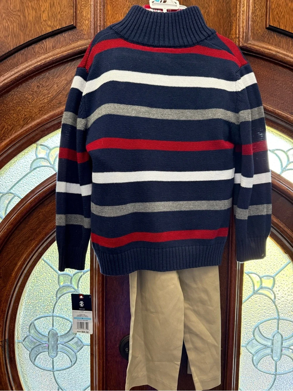 Izod Navy Striped Half-Zip Sweater with Red, White & Gray Bands set